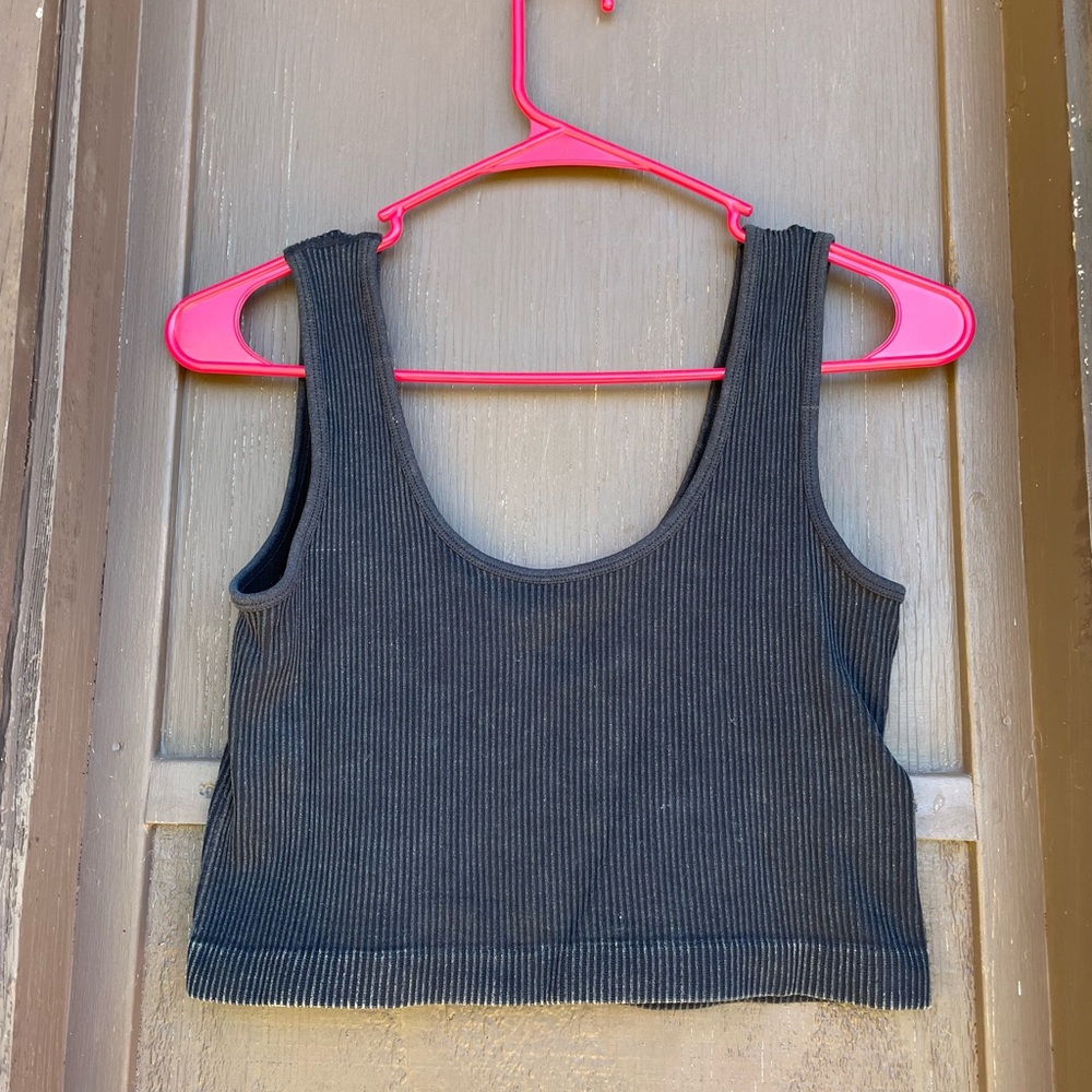 Black Ribbed Crop Top - Picture 3 of 3